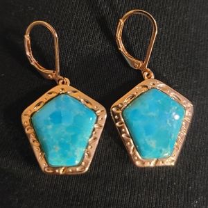 Timna Jewelry Collection™ Pentagon Shape Turquoise Copper Dangle Earrings